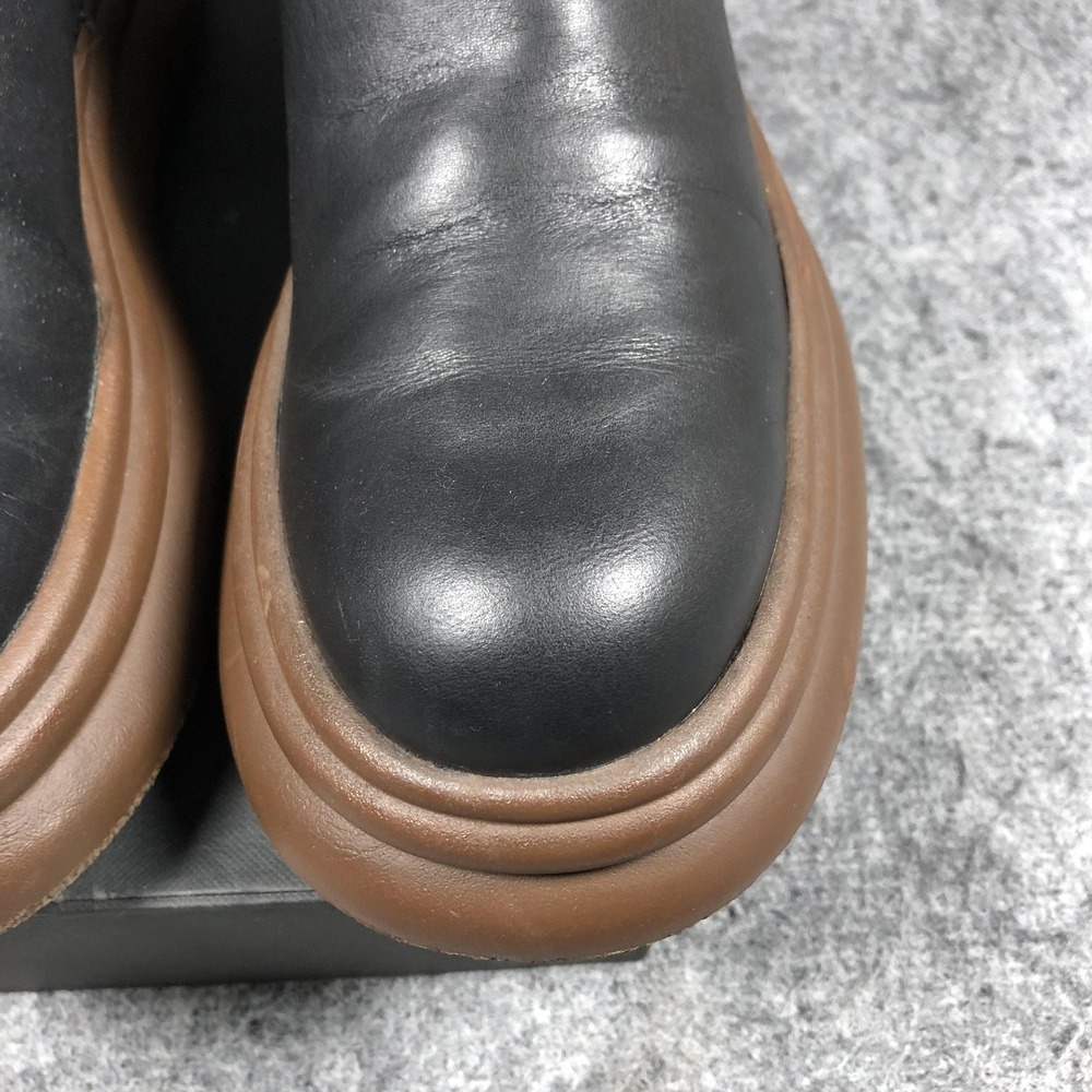 Zara Platform Ankle Boots Womens 6.5 Black Leather Brown Sole Round Toe Zip - Picture 6 of 16